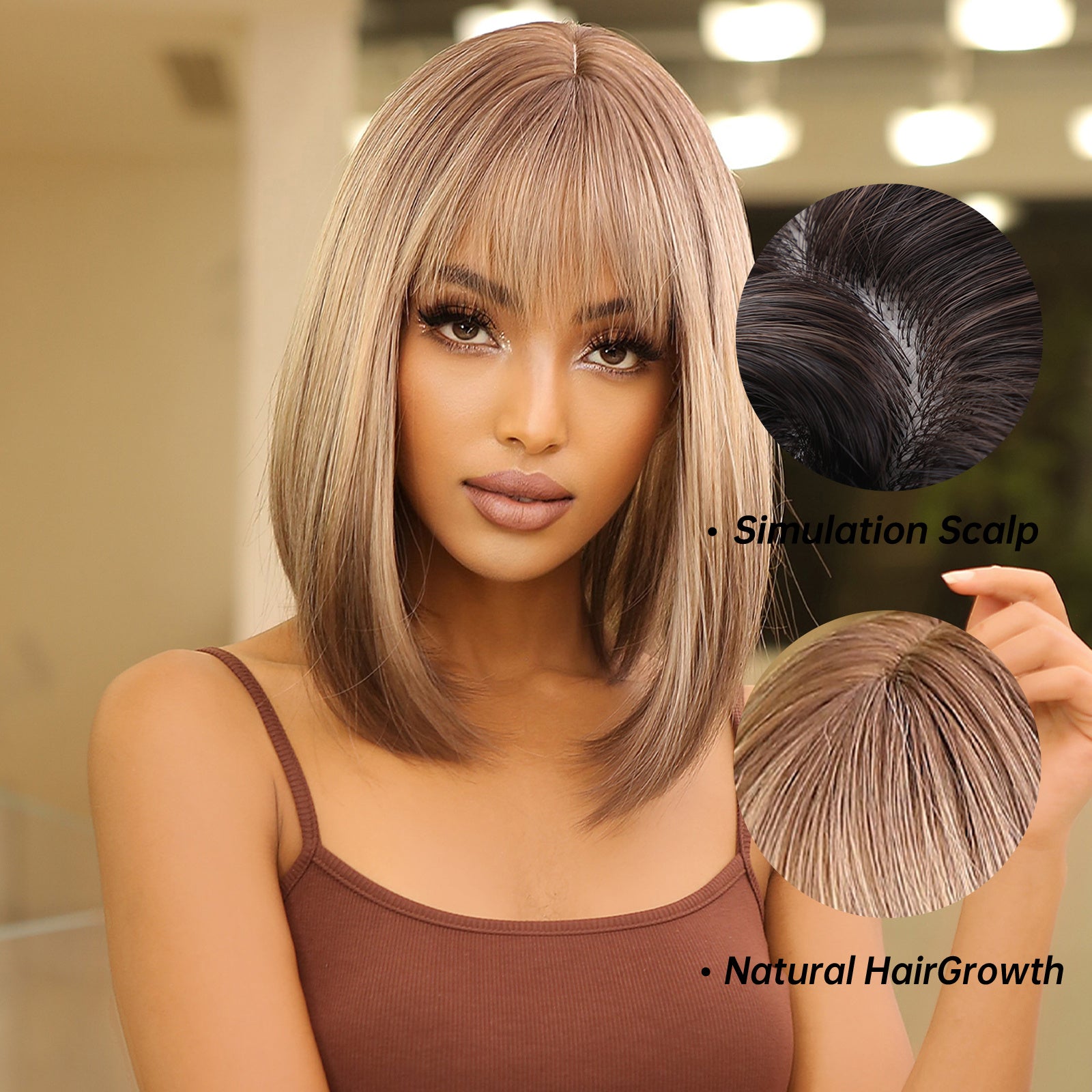 Elegant 14 inch Gray Ombre Brown Bob Wig