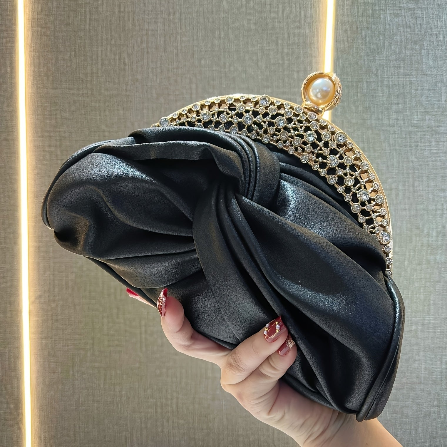 Elegant White Mini Clutch with Golden Rhinestone Crown