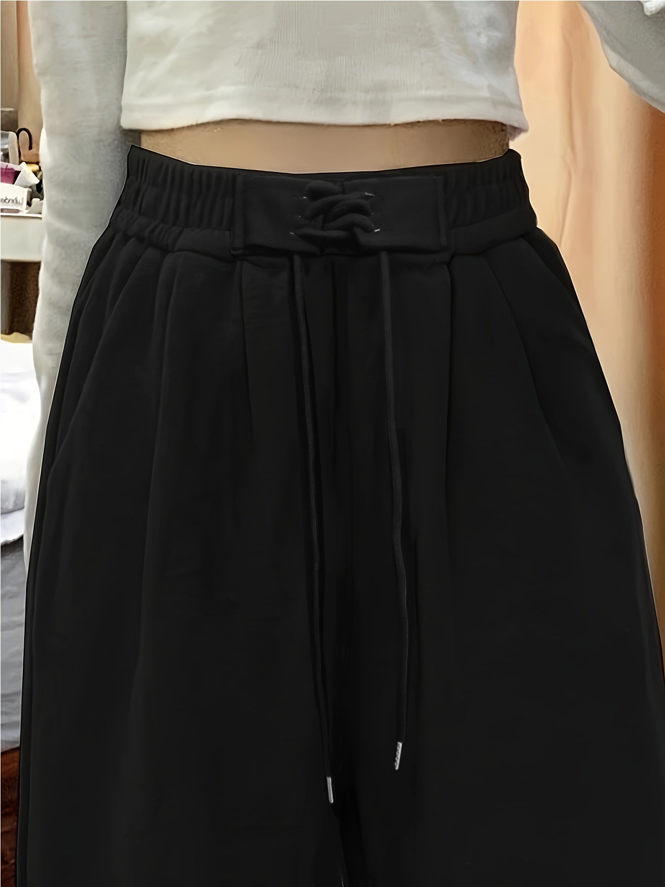 High-Waisted Drawstring Straight-Leg Pants
