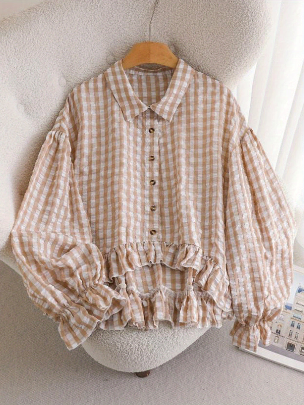 Short Button- Shirt Jacket-like Blouse