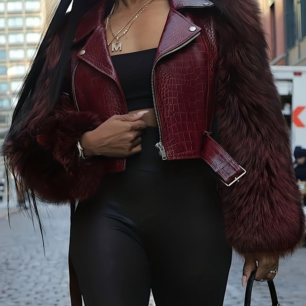 Fluffy Faux Leather Short Jacket