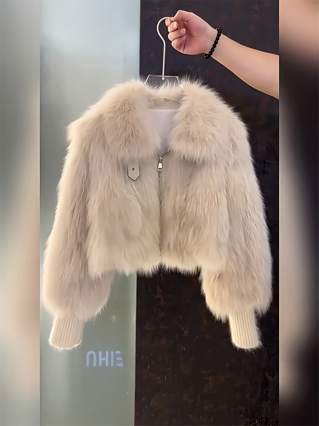 Faux-Fur Jacket with Hood-like Collar