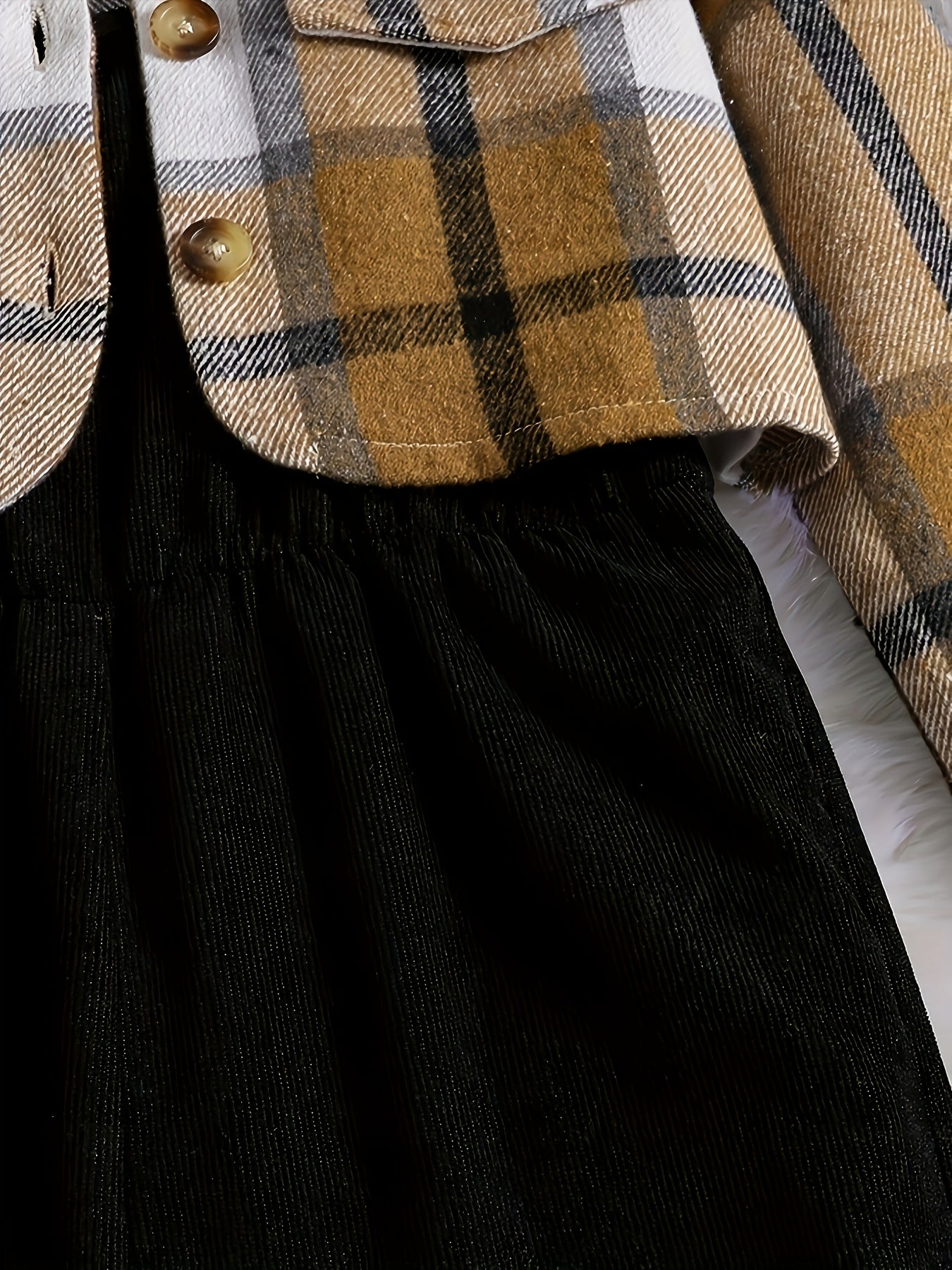 2025 New Elegant Vacation Style: Plaid Printed Button Top with Solid Color Ribbed Camisole Jumpsuit Set