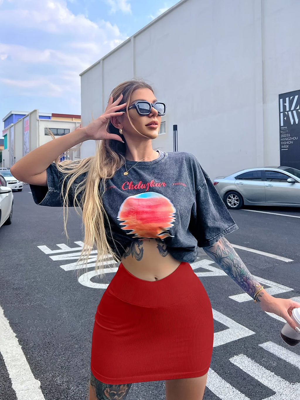 {2pcs} High-Waisted Ribbed Bodycon Mini Skirt