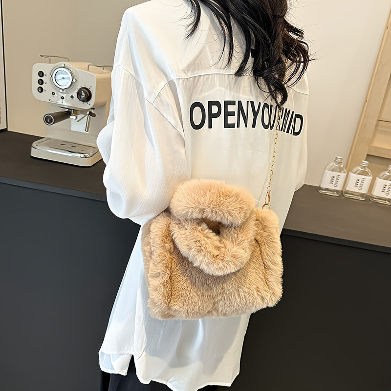 Plush Faux Fox Fur Classic Stylish Versatile Casual Shoulder Bag