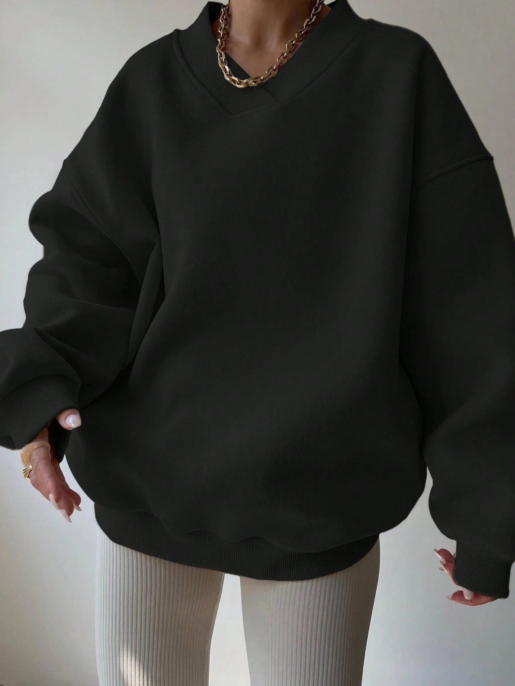 V-Neck Oversized Pullover Sweatshirt