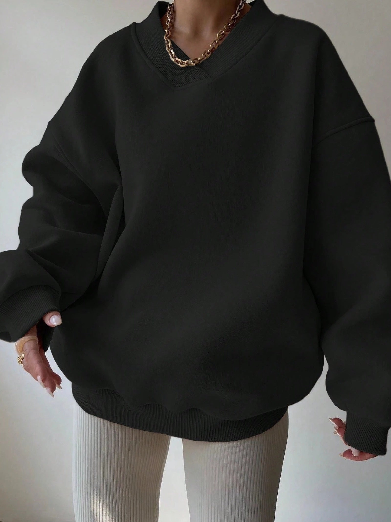 V-Neck Oversized Pullover Sweatshirt