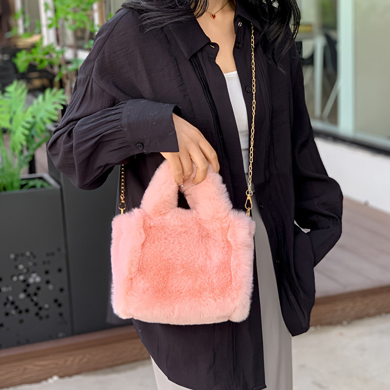 Plush Faux Fox Fur Classic Stylish Versatile Casual Shoulder Bag