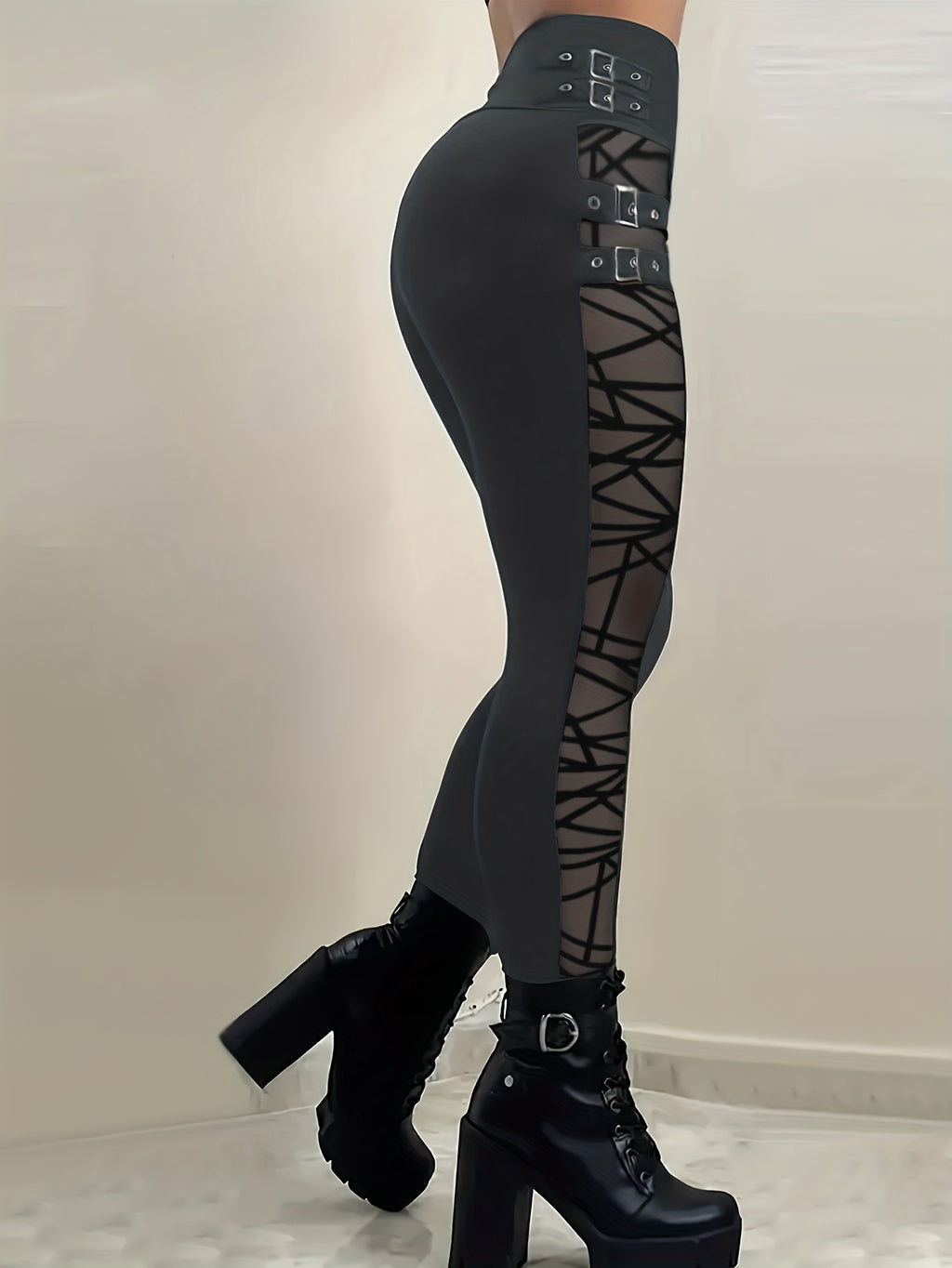 High-Waisted Stretchy Leggings with Mesh Panels & Zipper Detail