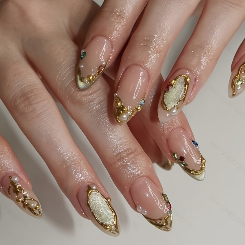 Almond Shape with Green Cat Eye & Sparkling Rhinestone Accents