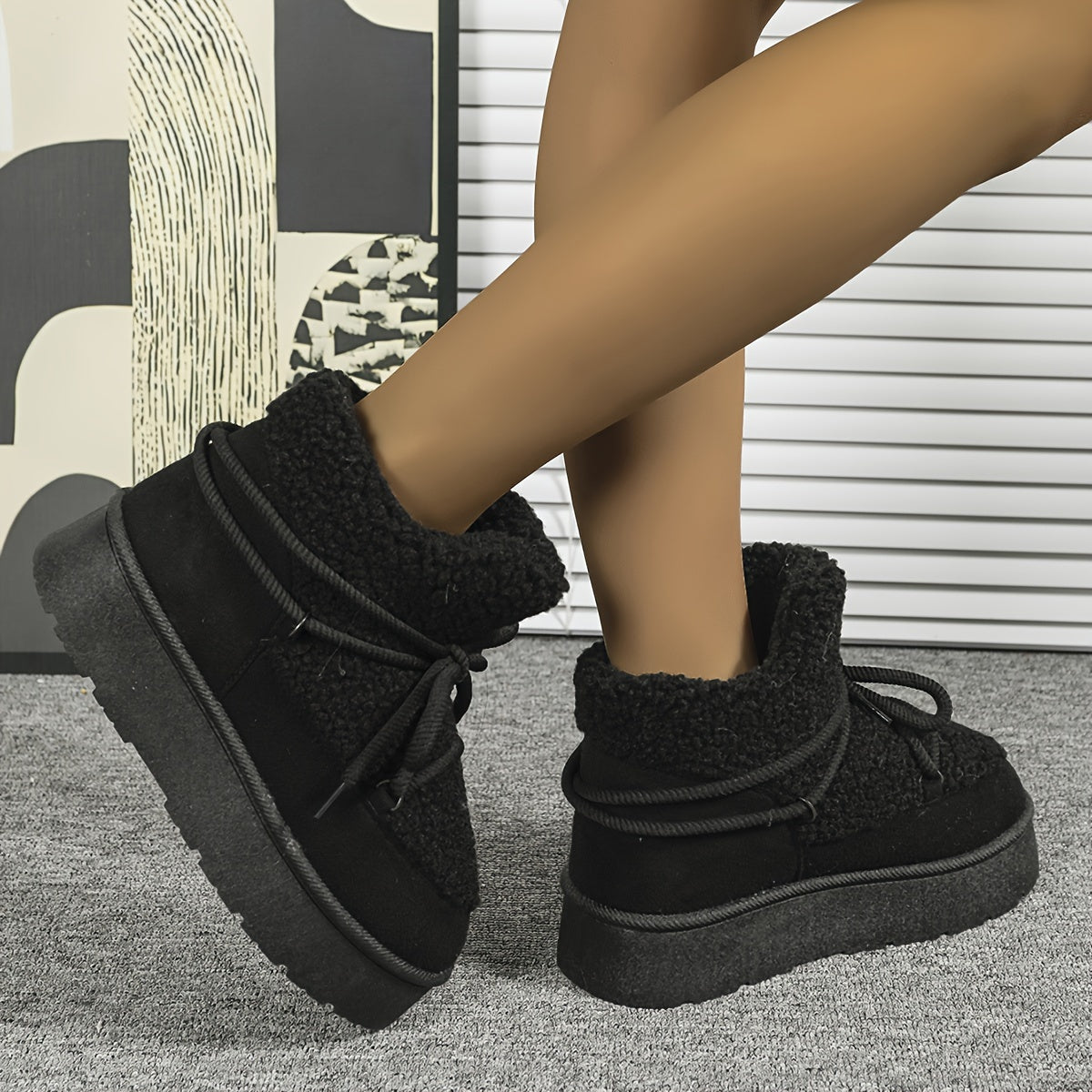 Winter Plush Furry Collar & Cuff Short Boots