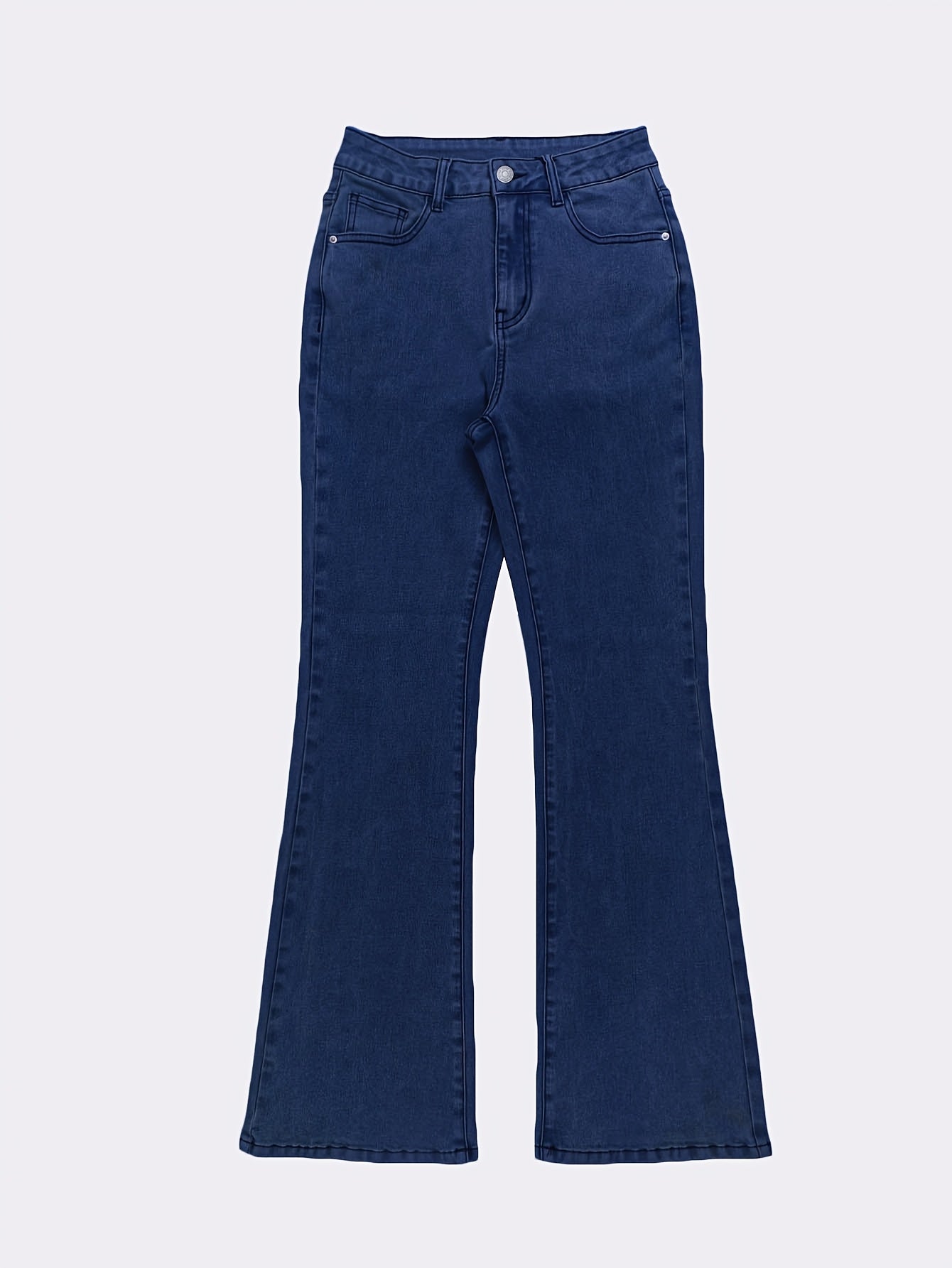 Women'S High-Waisted Stretch Denim Flare Jeans with Embroidered Bow Detail, Street Style Casual Pants, All-Season Comfort, Blue, High Waisted Jeans, Comfortable Fashion, Durable Fabric