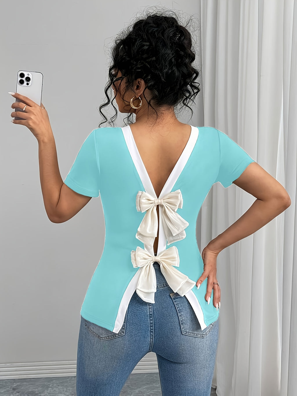 T-Shirt with White Bow Detail