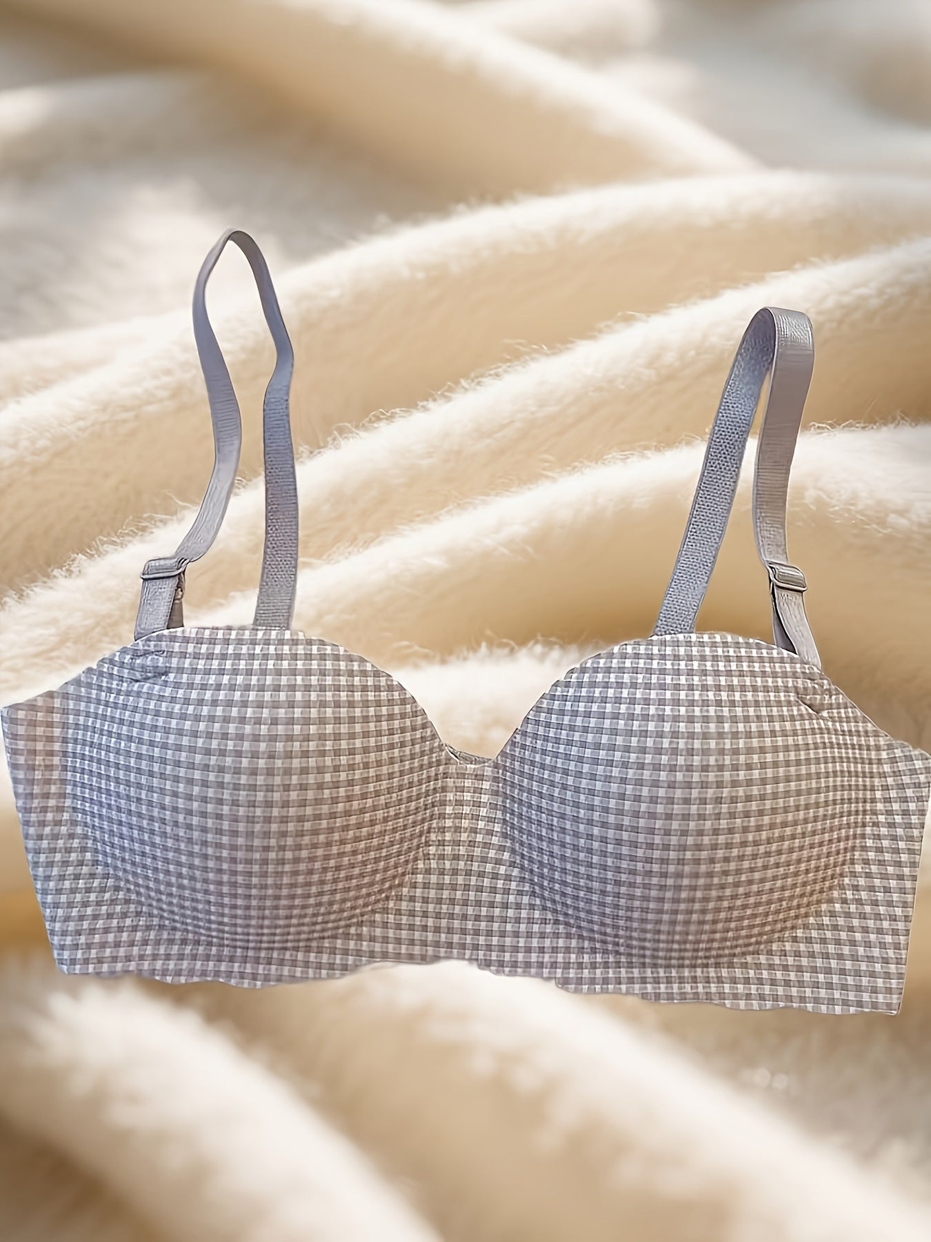 3pcs Women'S Houndstooth Checkered Underwire-Free Bras - High Support Backless Design with Adjustable Thin Strap, Breathable Non-Removable Padding & Soft Stretch Fabric - Everyday Comfort for Casual & Wear (Pink/Blue/Black) -