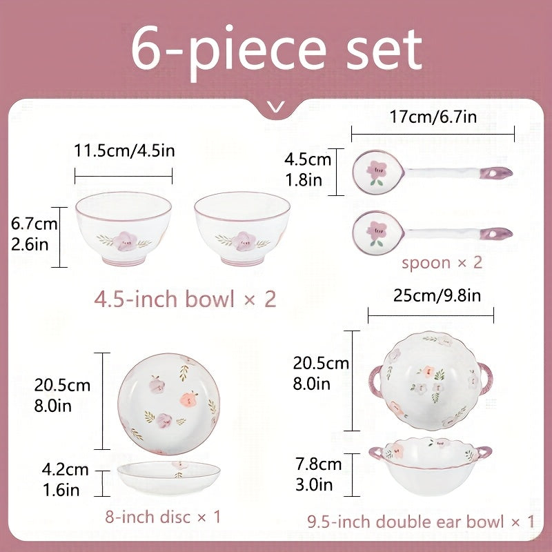 6/8/14pcs Ceramic Tableware, Underglaze Colored Ceramic Tableware Bowls And Plates