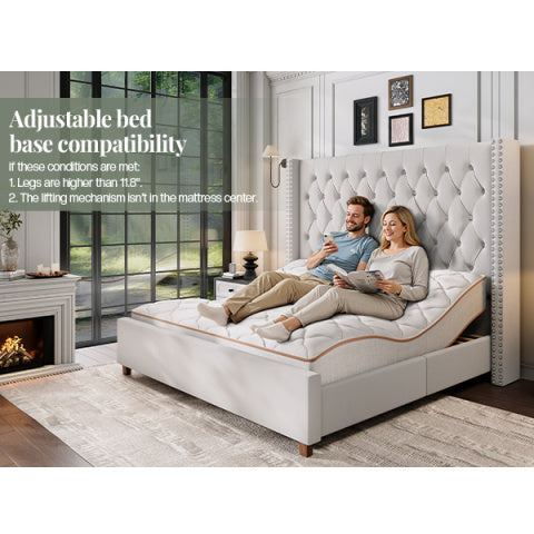 61.4" Tall Luxury Bed Frame with Tufted Wingback Headboard