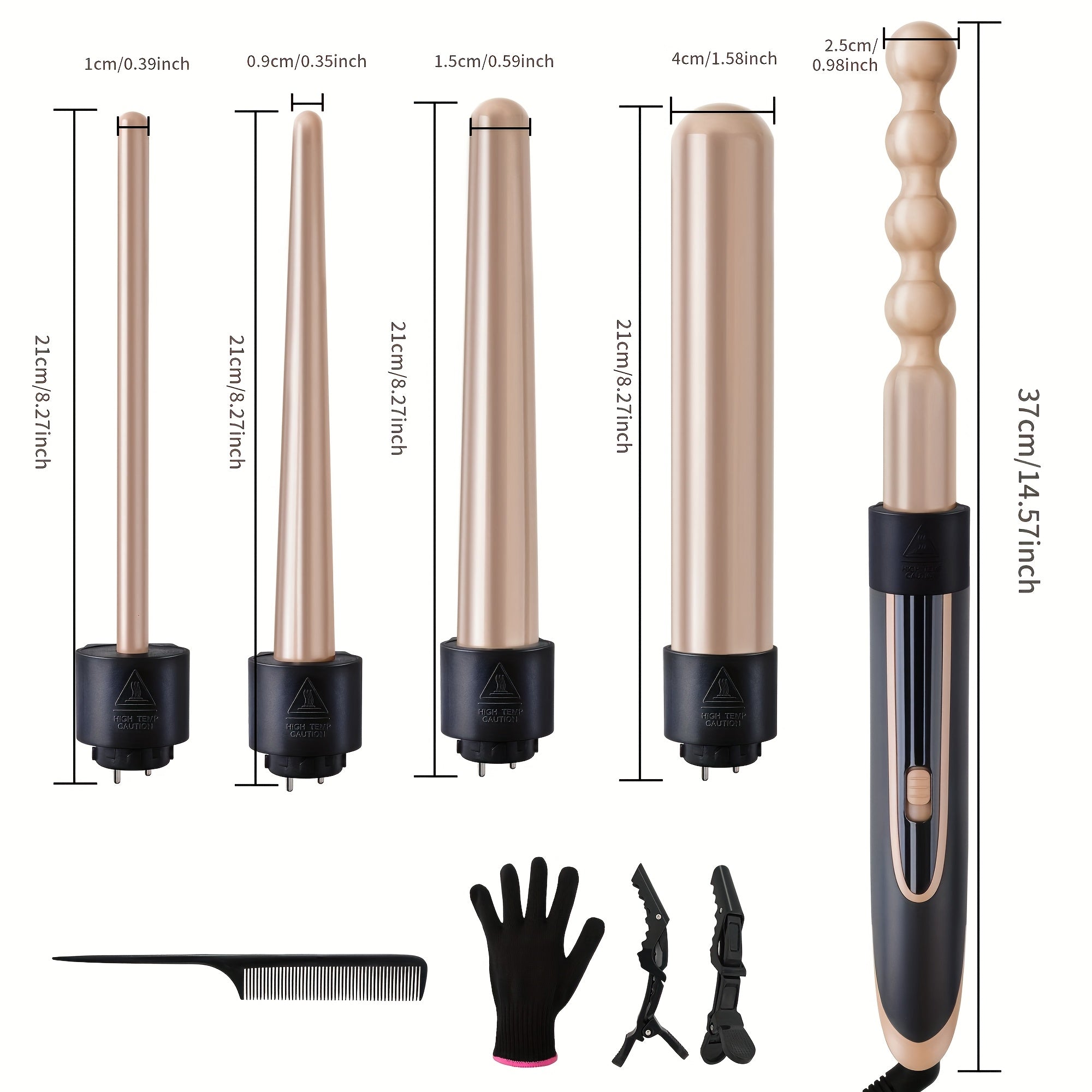 Hair Curling Wand 5in 1 Hair Curlers Iron Set 0.4" - 1.25" with 5 Ceramic Interchangeable Barrel