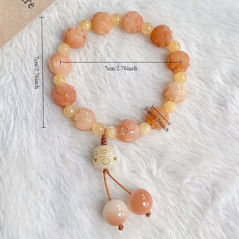 Peach Blossom Koi Bracelet with Floral Charm