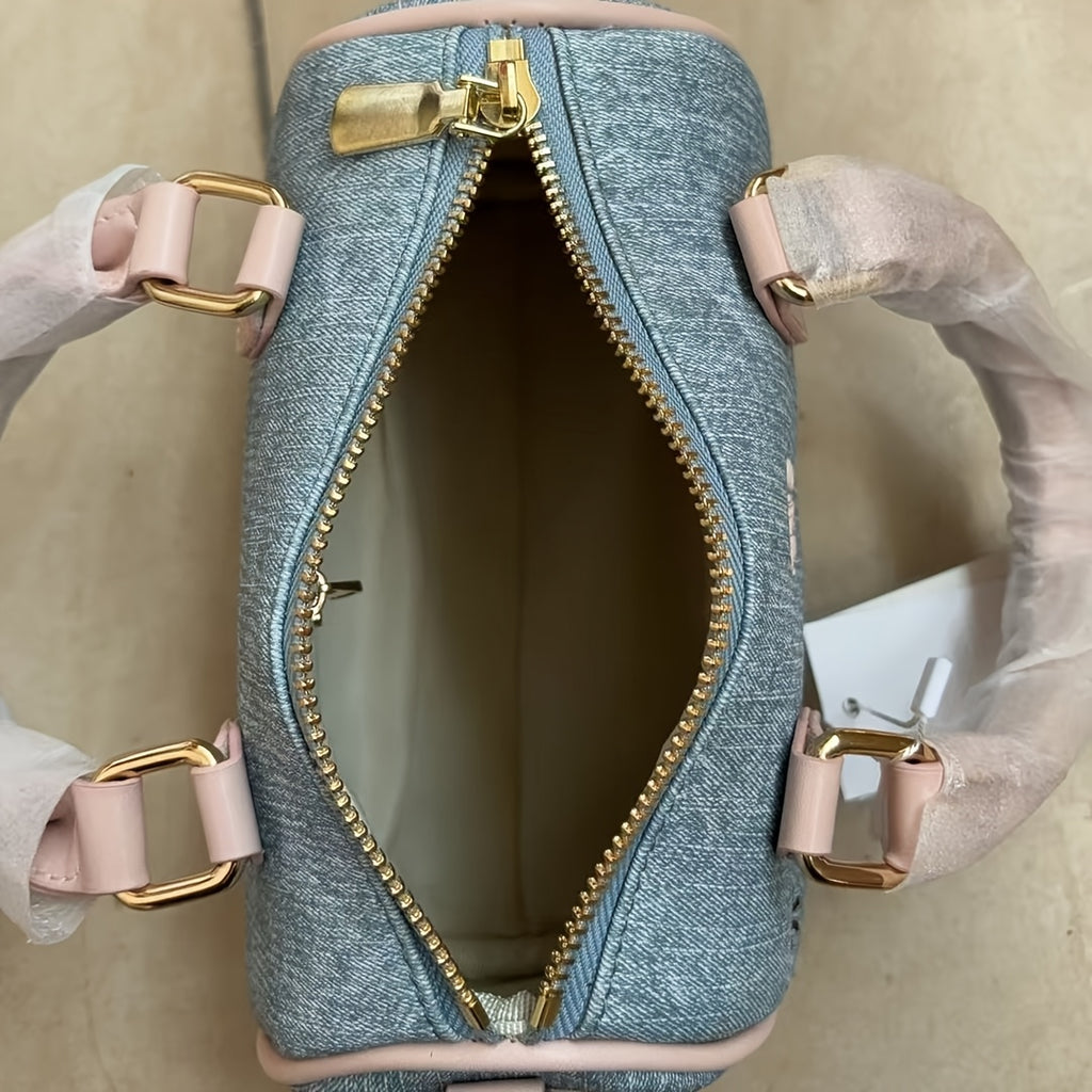 Handbag with Golden-Tone Hardware & Cute Pink Bead-like Charm