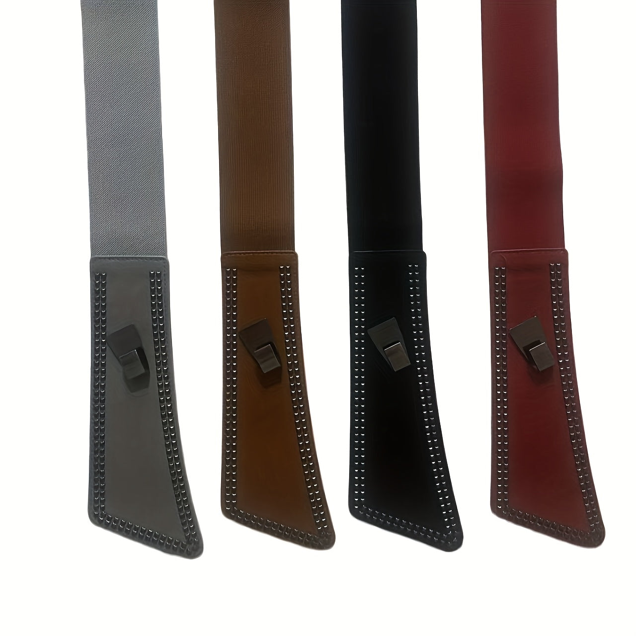 2025 New Vintage Bohemian Rivet-Embellished Elastic Wide Belts | Unisex, Fashionable Loose Fit, Faux Leather, Ferroalloy Buckle, Red Color