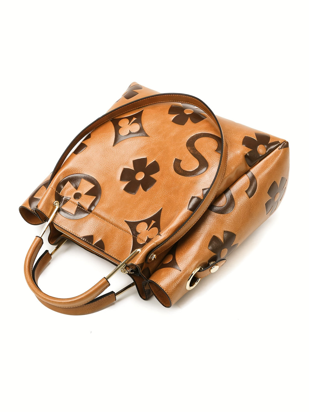 Floral Embossed Synthetic Leather Satchel Handbag