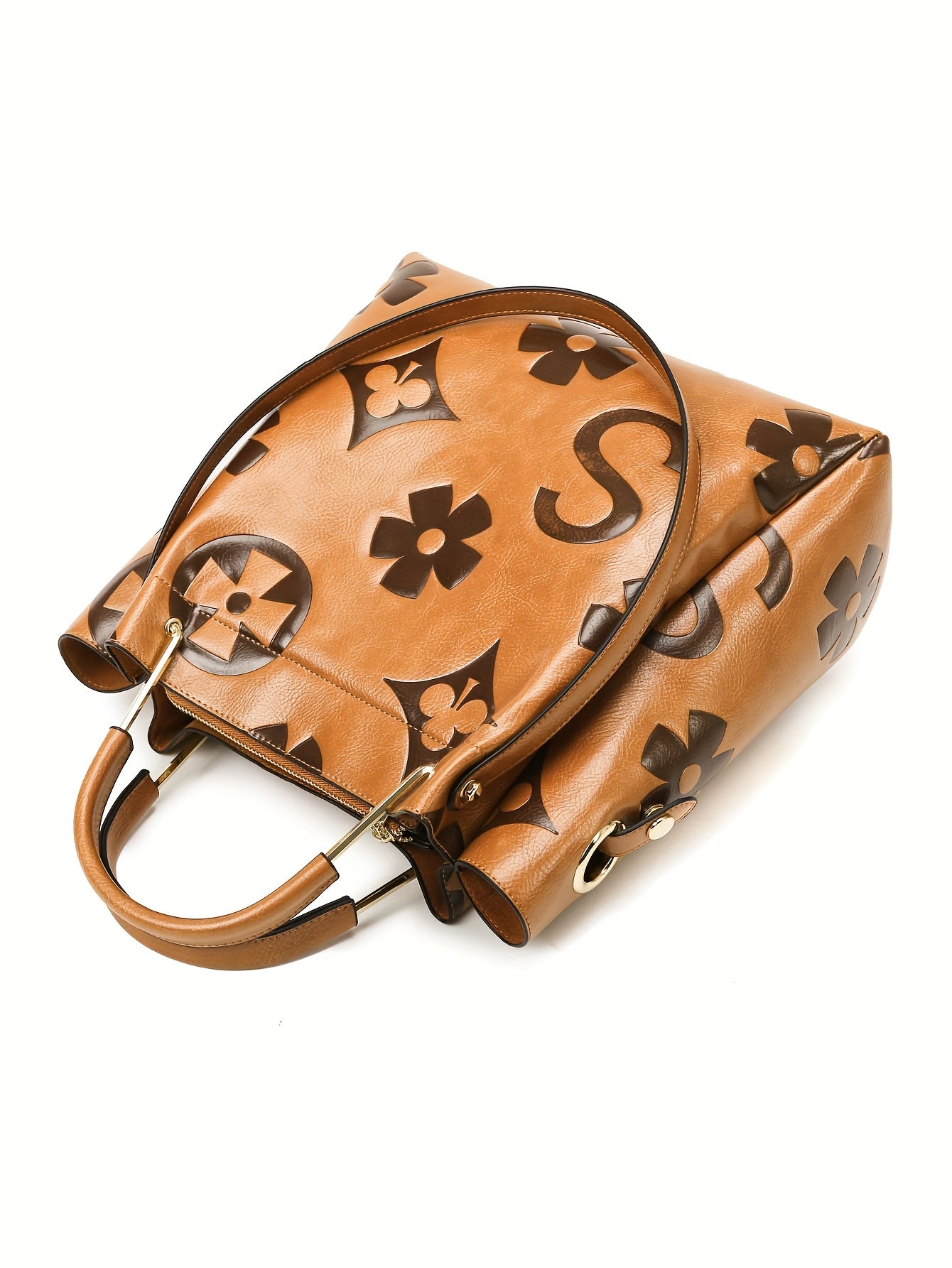 Floral Embossed Synthetic Leather Satchel Handbag