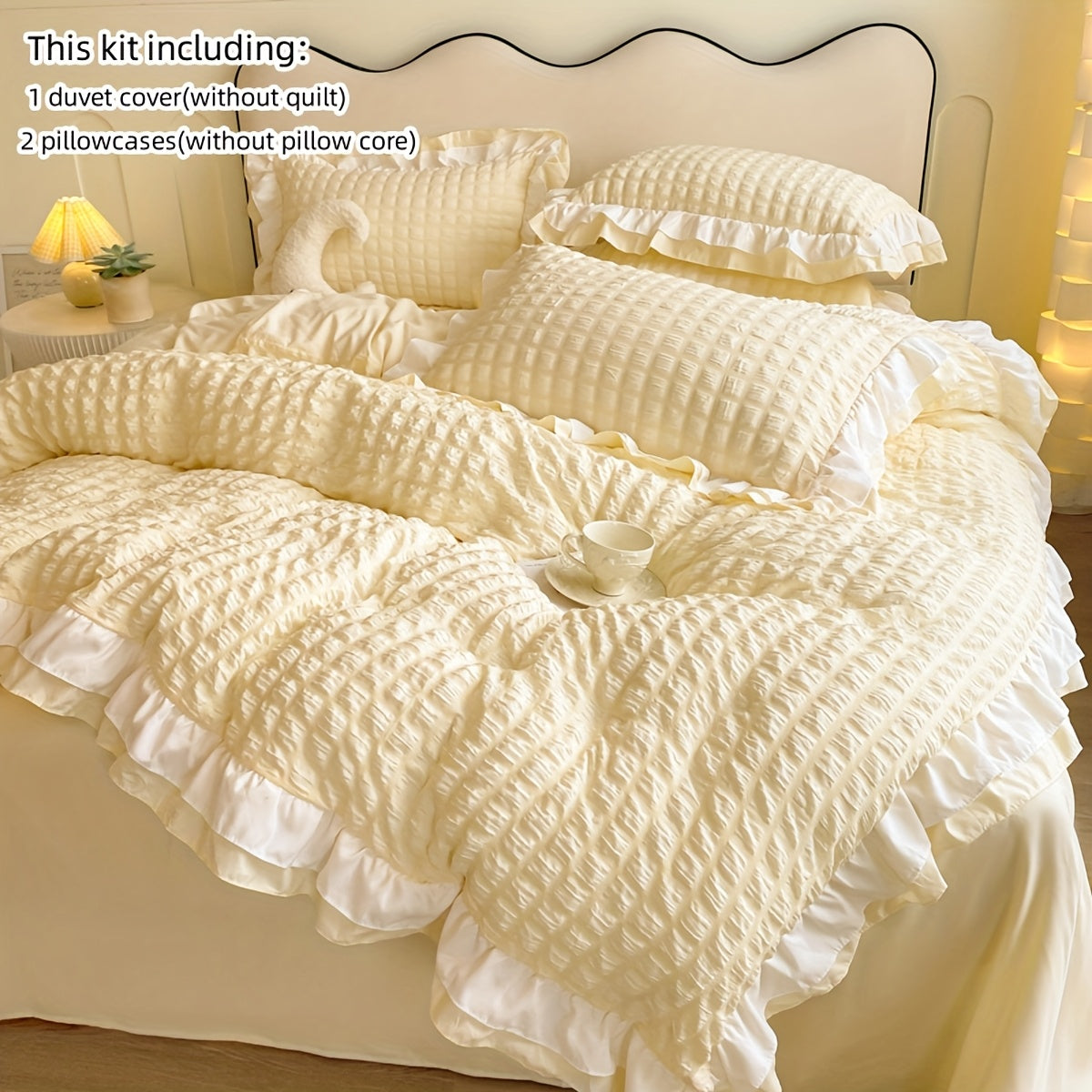 Double-Layer Lace Duvet Cover and Pillowcase Set
