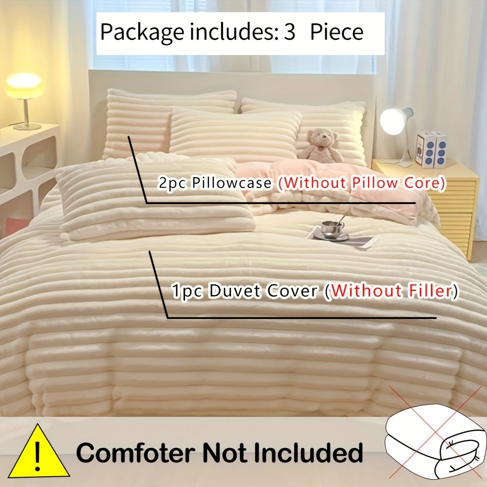 3pcs Simple Solid Color Flannel Quilt Cover Set