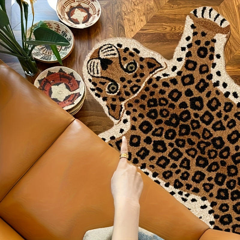 Plush Leopard Print Area Mat