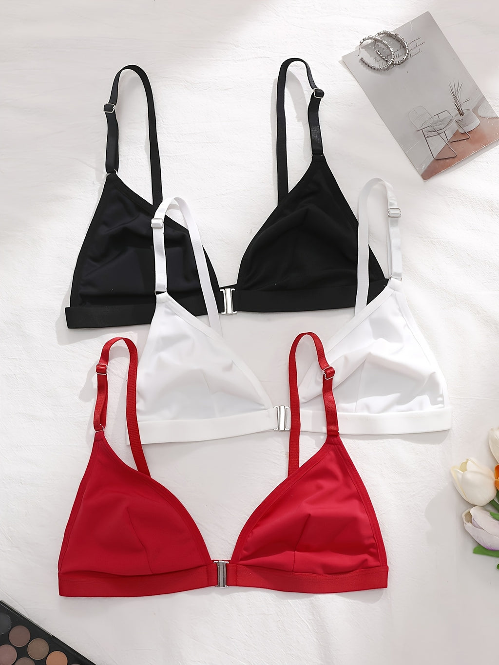 3pcs Women'S Front Closure Bras