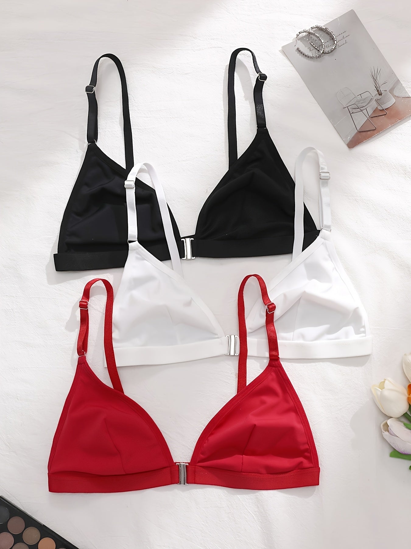 3pcs Women'S Front Closure Bras