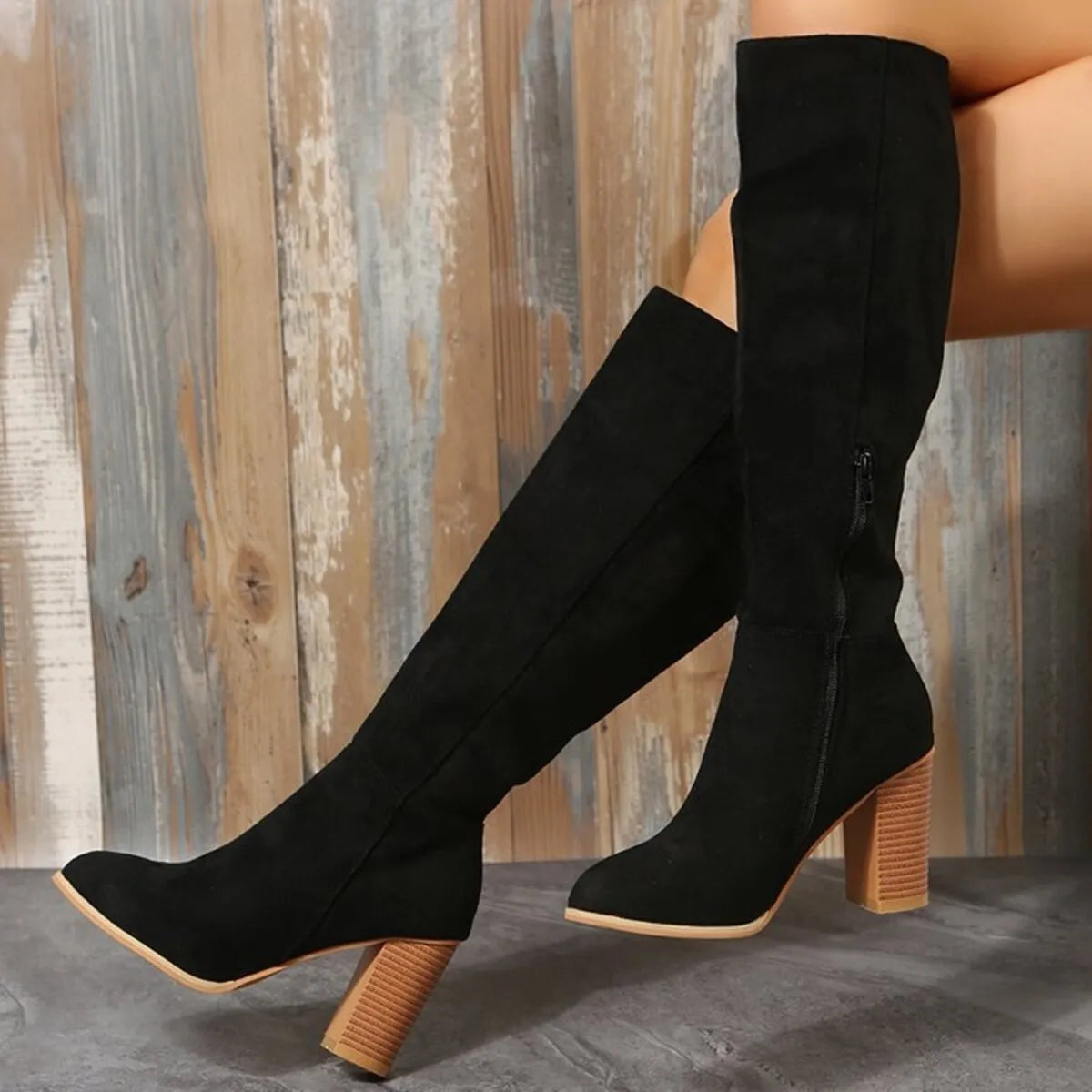 Point Toe Block Heels Boots