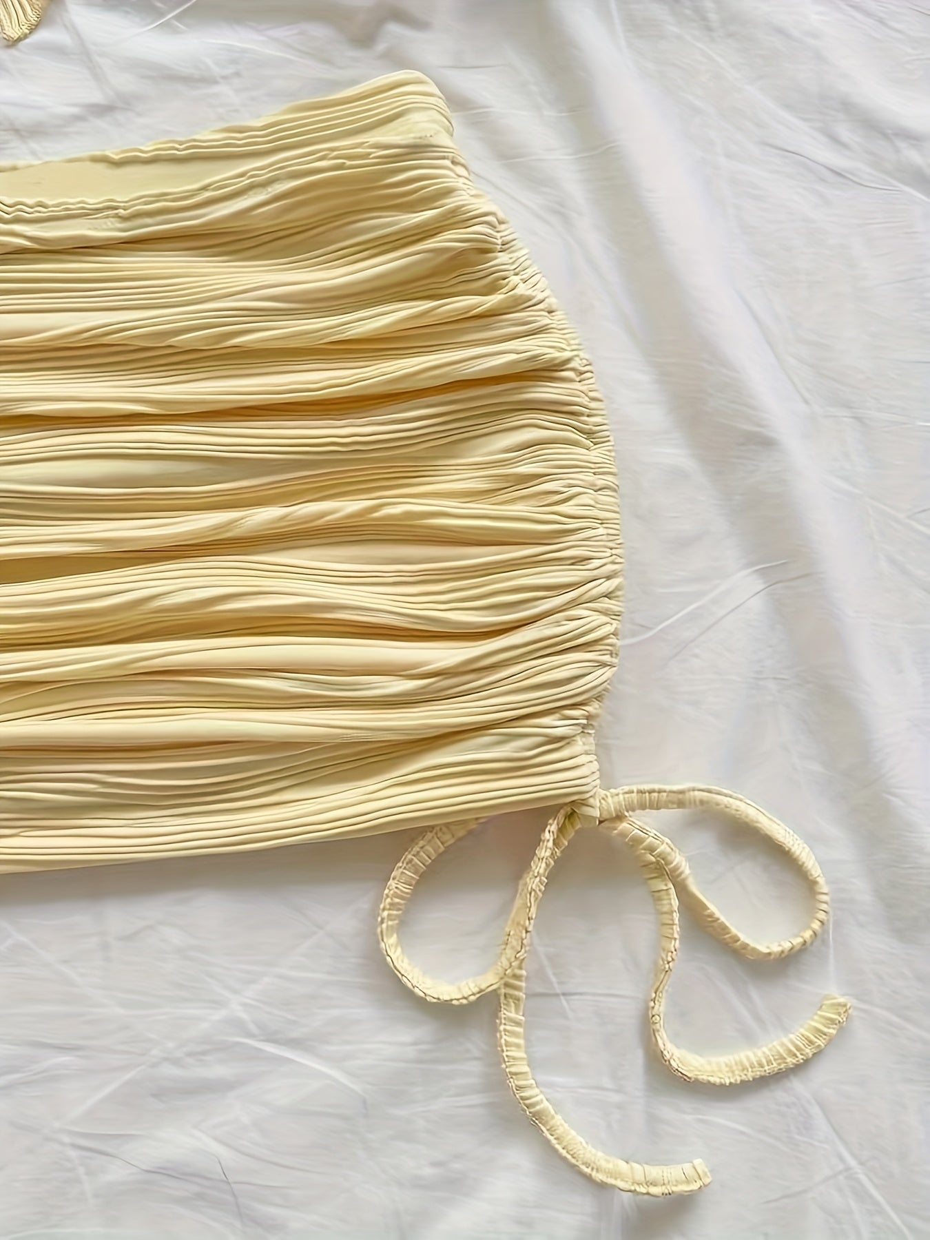 Women's Solid Color Pleated Vest and Drawstring Slim Skirt Set, Two-Piece