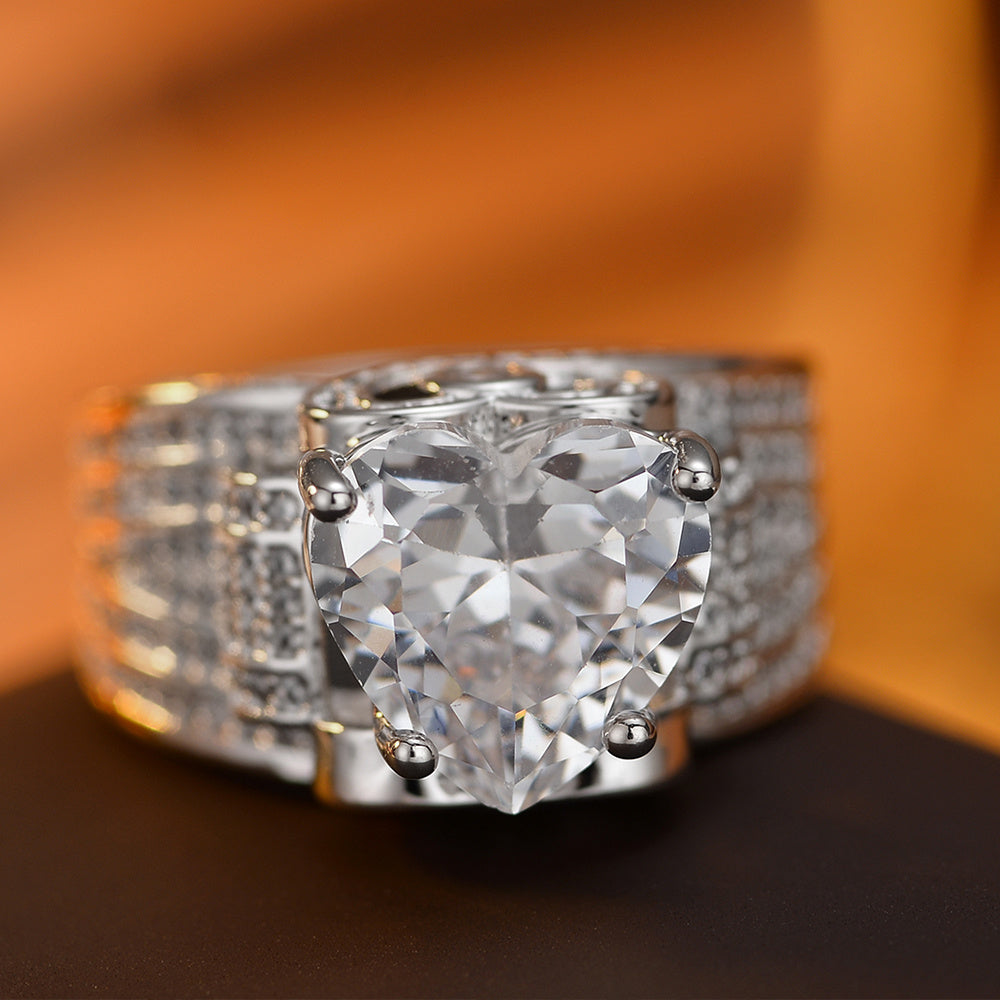 925 Sterling Silver Women'S Wedding Ring with Heart-Shaped 5A Zirconia Design