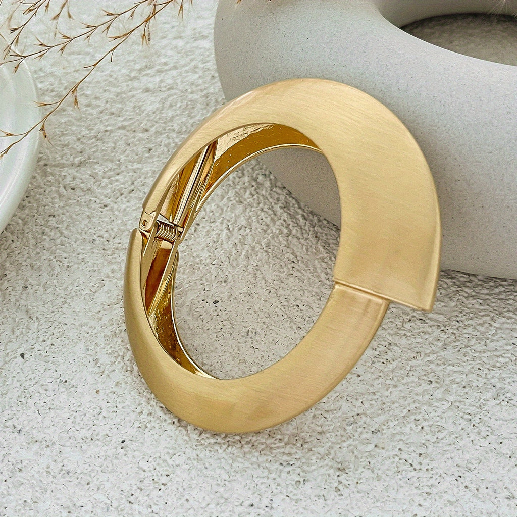 Bold Punk Style Matte Golden-Tone Wide Spring Buckle Women’s Bracelet