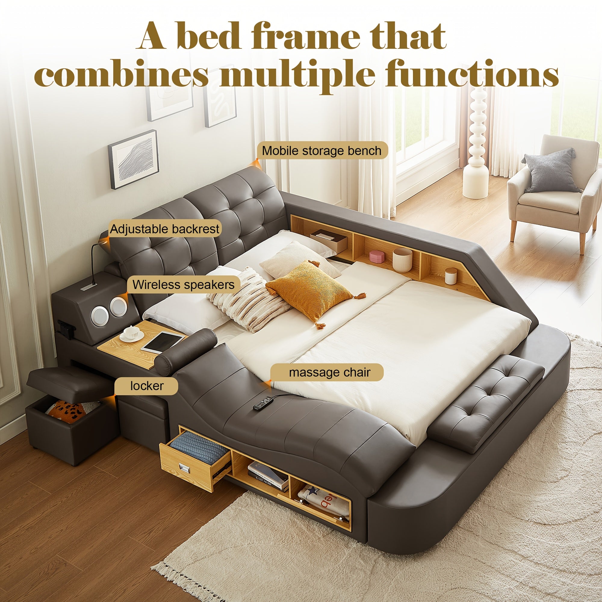Multifunctional Large Bed Frame