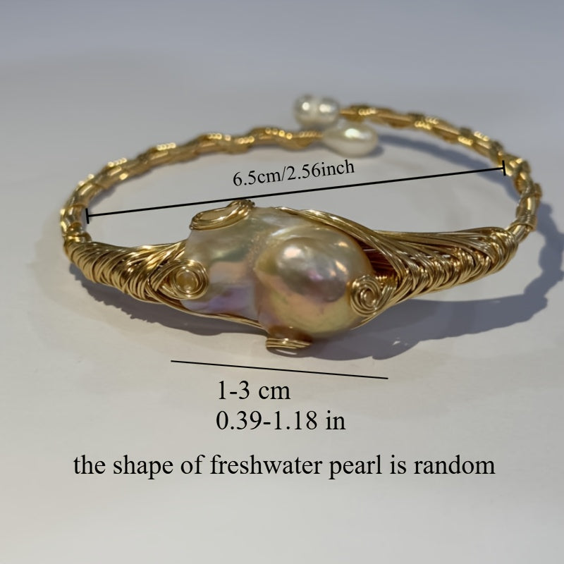 Open Cuff Bracelet Featuring Natural Freshwater Pearls