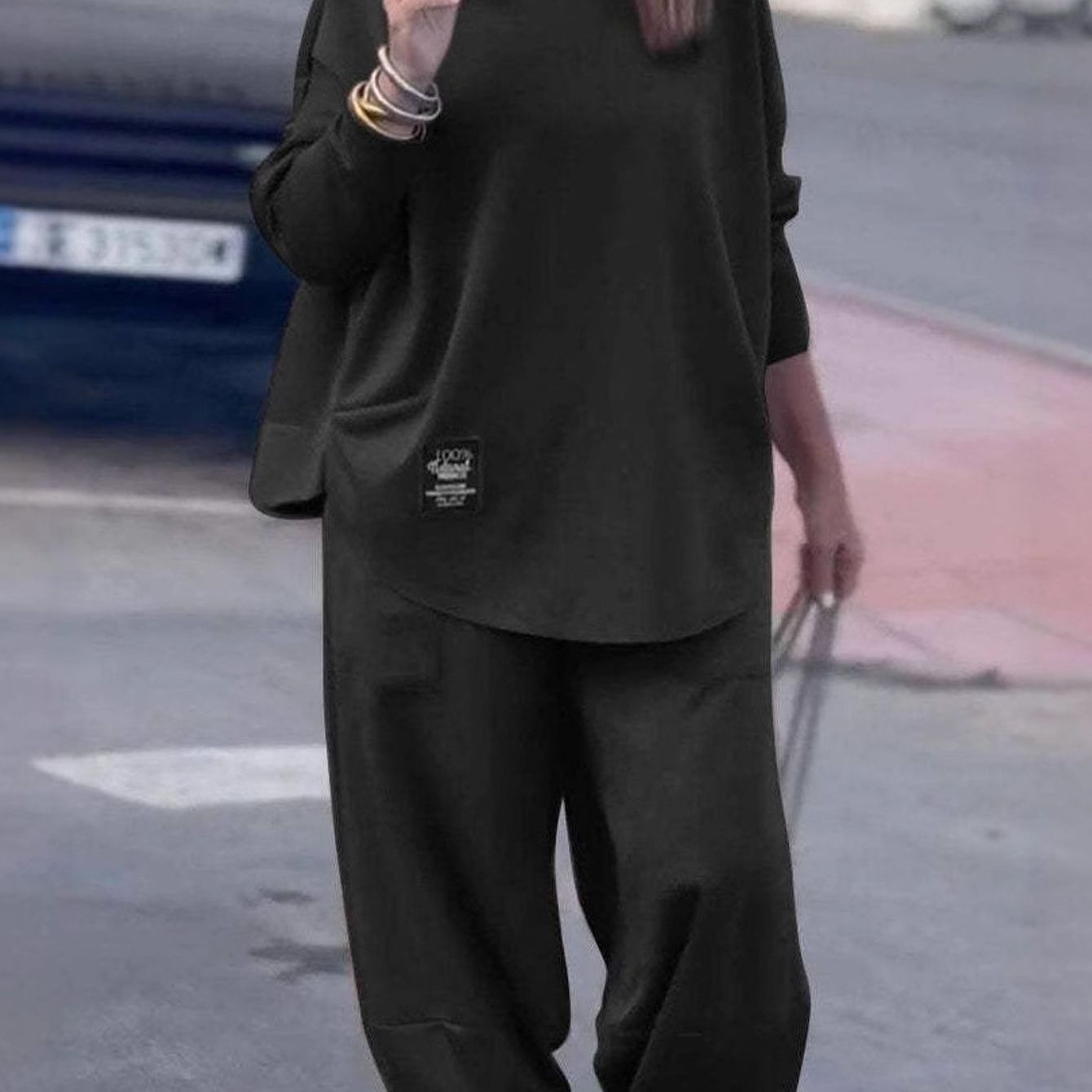 Solid Color Long Sleeve Casual Pants Set