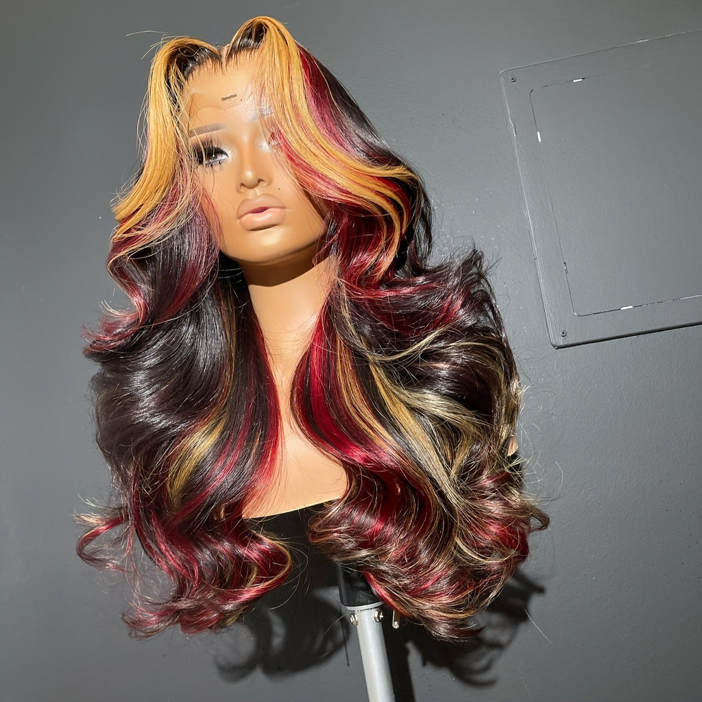 13x4 HD Lace Front Wig with Blonde & Red Highlight