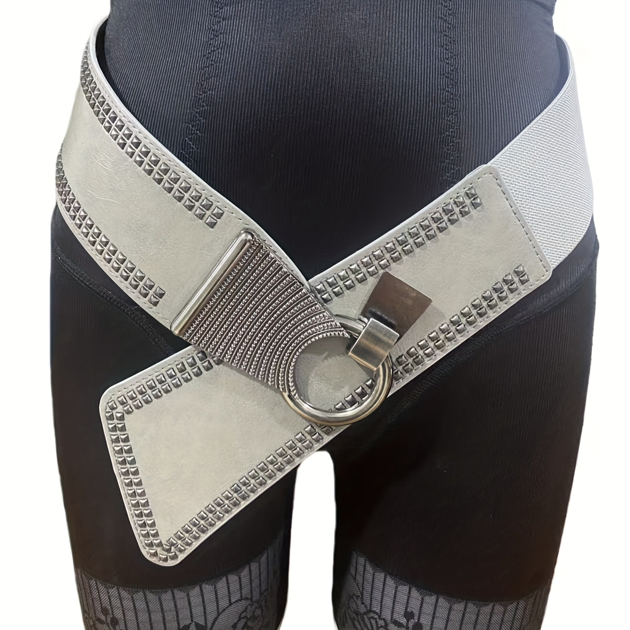 2025 New Vintage Bohemian Rivet-Embellished Elastic Wide Belts | Unisex, Fashionable Loose Fit, Faux Leather, Ferroalloy Buckle, Red Color