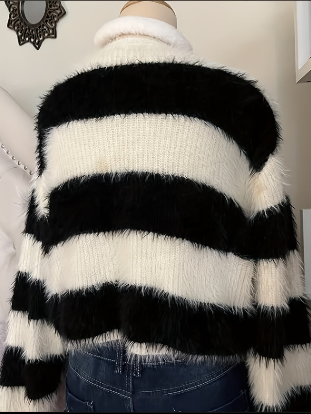 Retro Striped Plush Cardigan