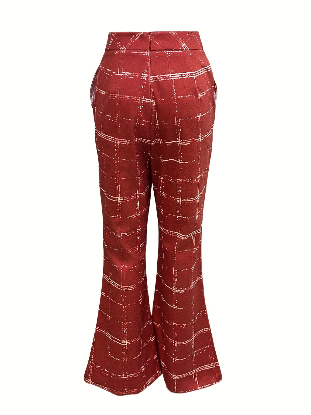 Red Plaid Flared Wide-Leg Casual Trousers