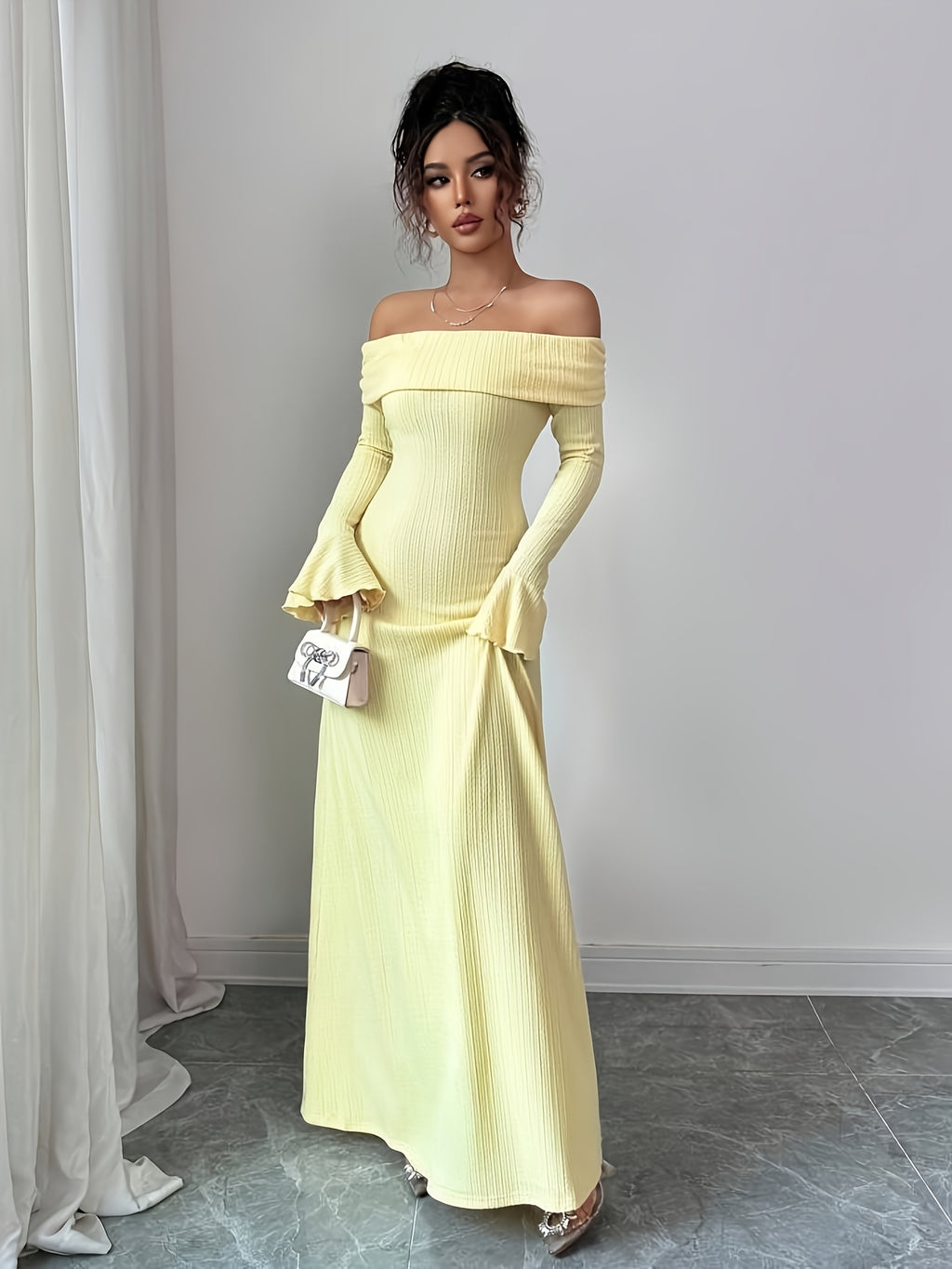 Elegant Off-the-Shoulder/One-Shoulder Long Sleeve Dress