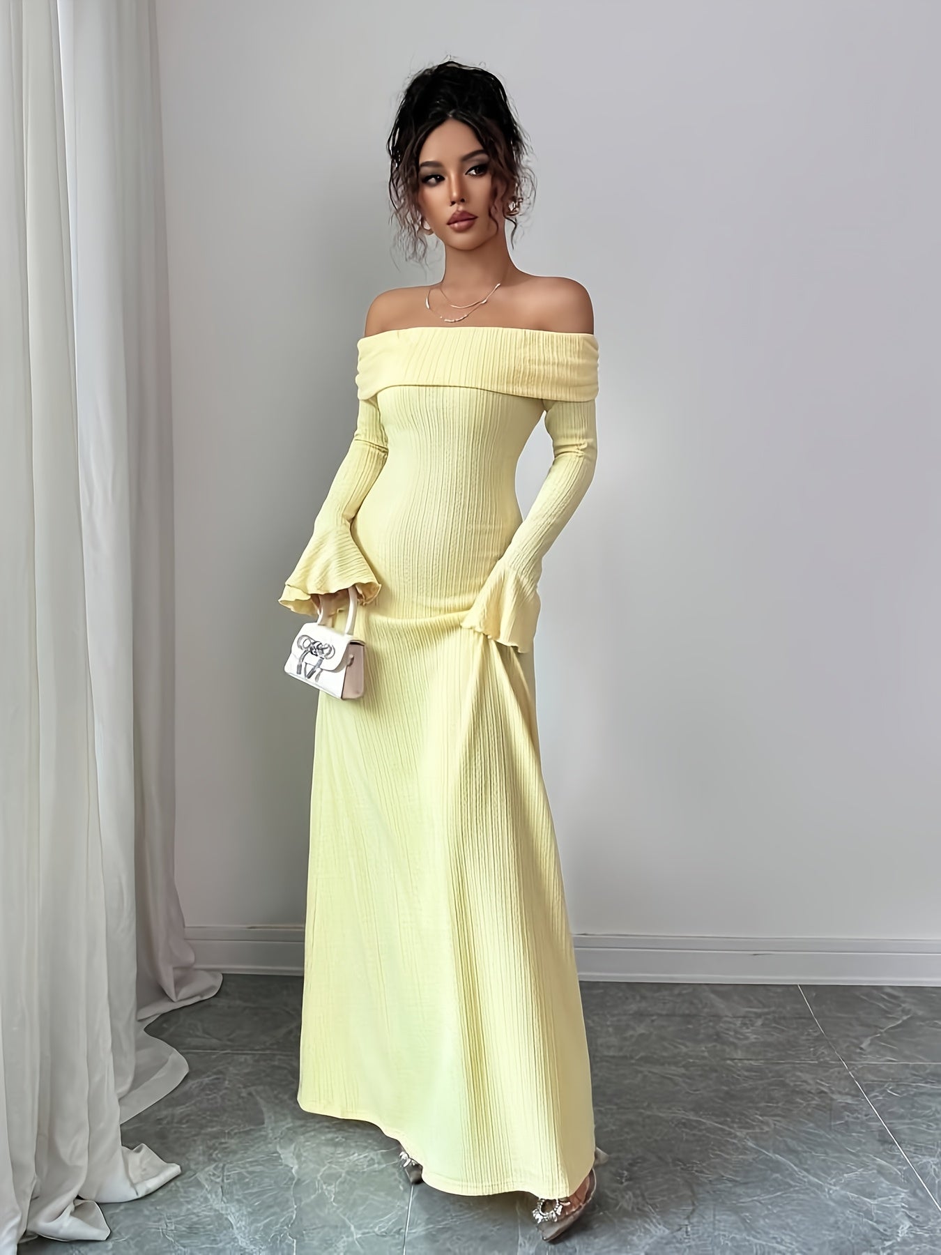 Elegant Off-the-Shoulder/One-Shoulder Long Sleeve Dress