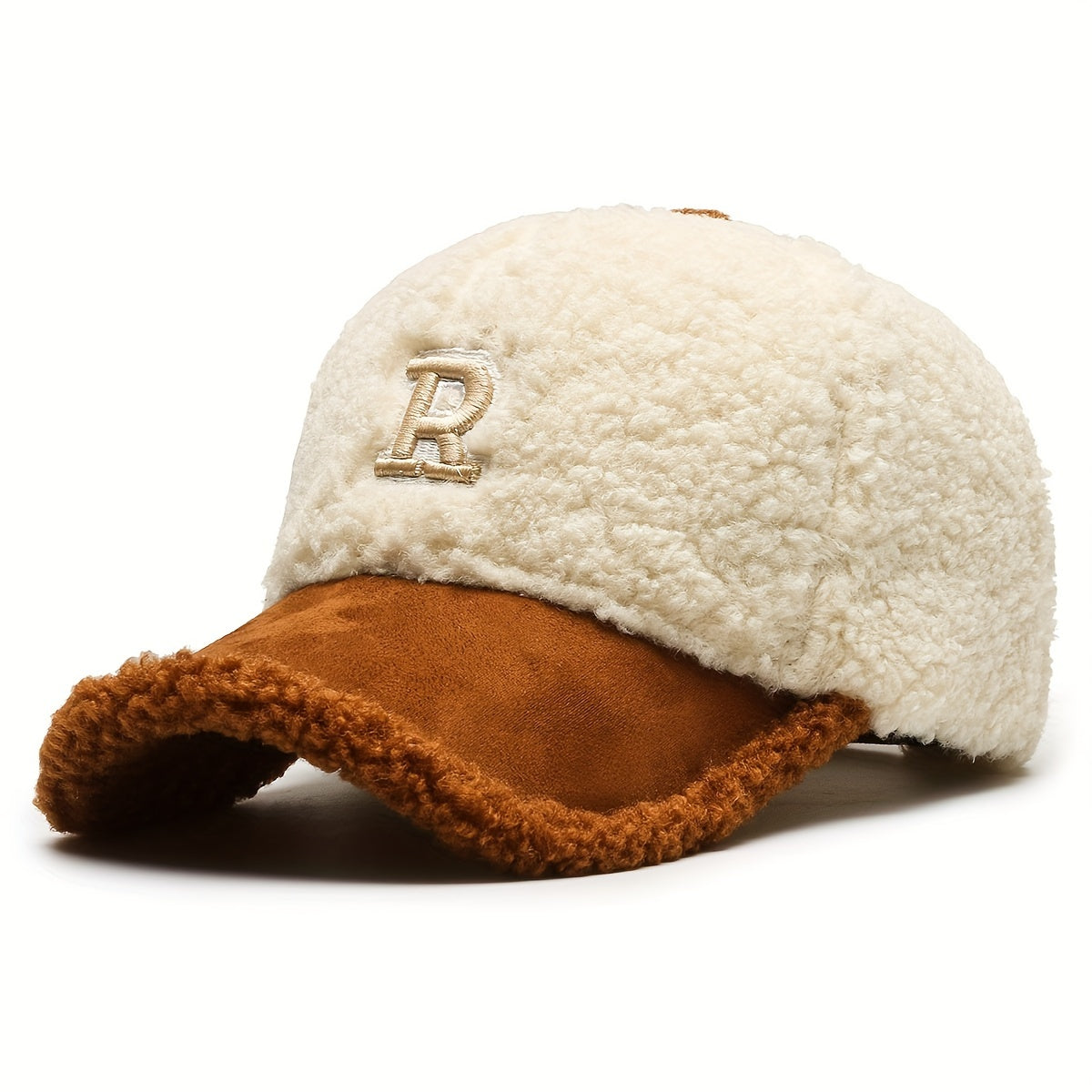 Letter R Teddy Plush Warm Baseball Cap