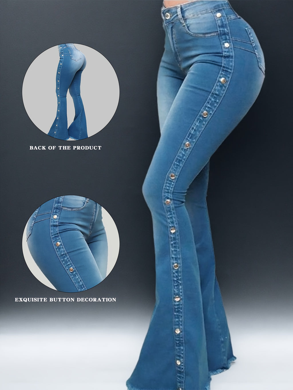 's Plus Size High-Waisted Wide-Leg Flared Bell-Bottom Jeans - Floor-Length Elastic Waist Trousers with Multi-Size Fit (Casual to Formal), All-Season for Commuting, Parties & - Durable Non-Sheer Pants