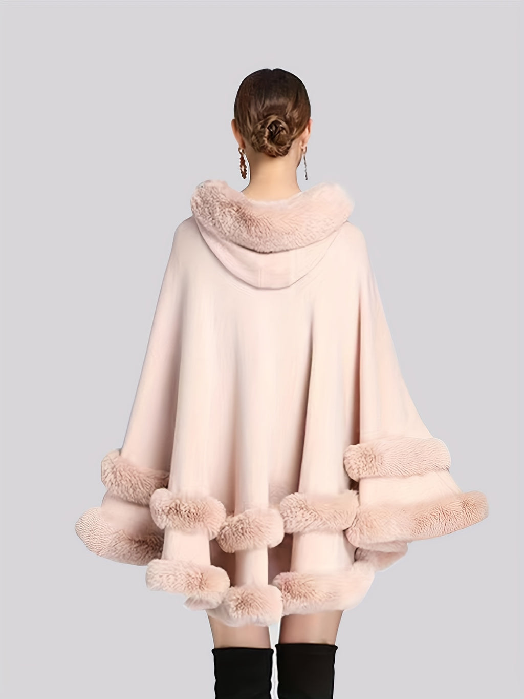 Faux Rabbit Fur-Lined Hooded Cape