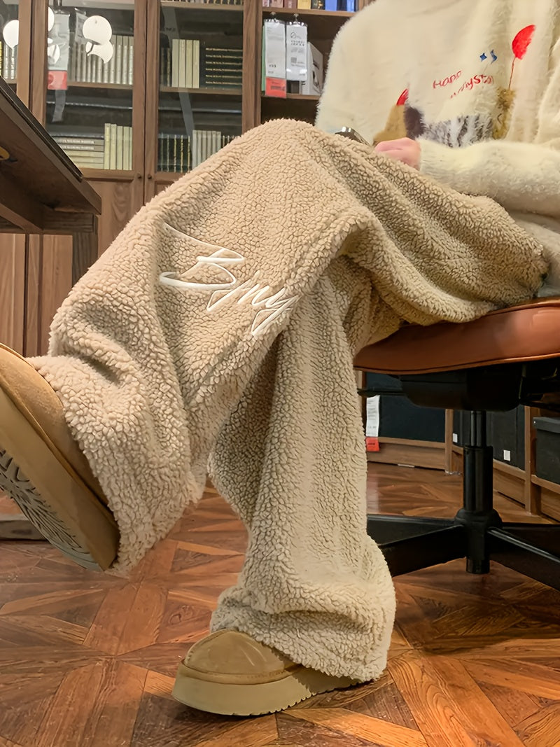 Fleece-Lined Embroidered Casual Pants