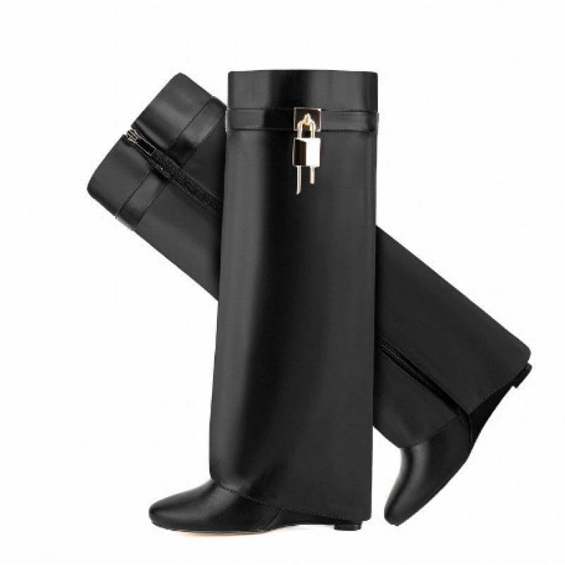 Chunky Block Heel Knee-High Boots with Full-Zipper Closure