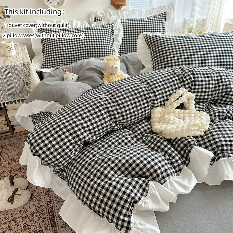 Black and White Plaid Print Bedding Set Includes Duvet Cover and Pillowcases